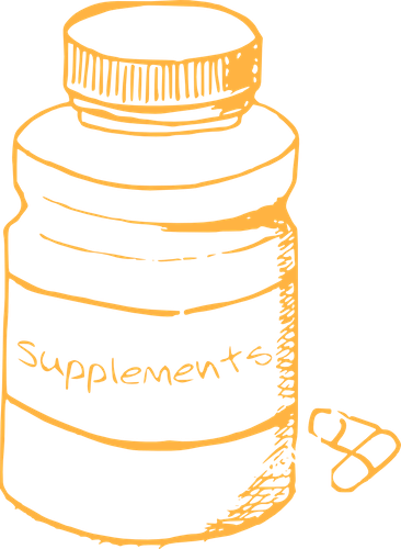 Skizze eines Behälters auf dem "Supplements" steht